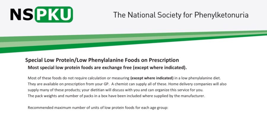 Low Protein Foods available on prescription for patients with PKU
