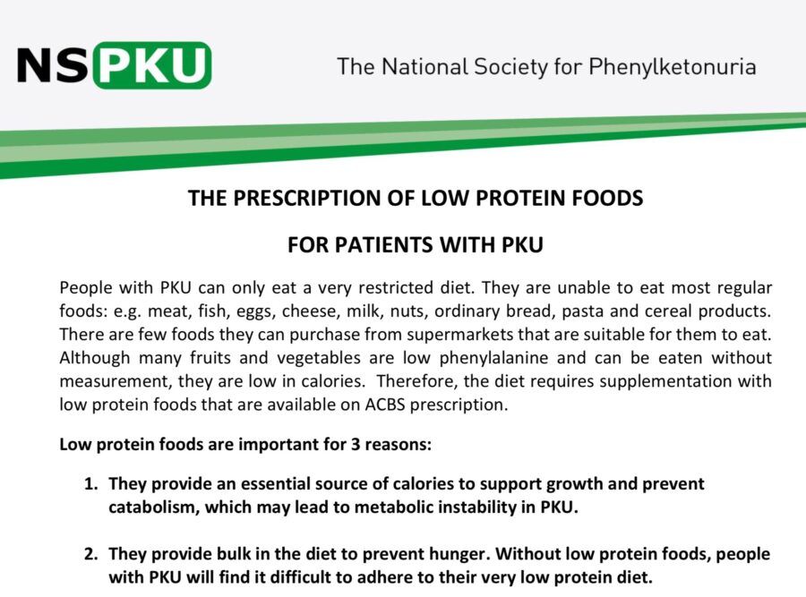 Unit Guidelines for the Prescription of Low Protein Foods